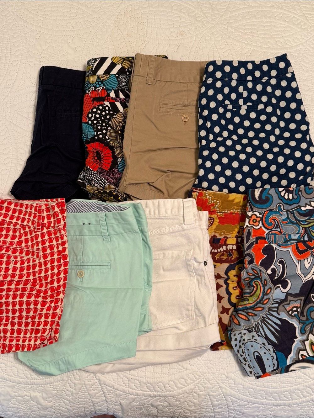 J.Crew Size 8 Women’s Chino Shorts Bundle Floral Blue Polka Dot Khaki Mint White
